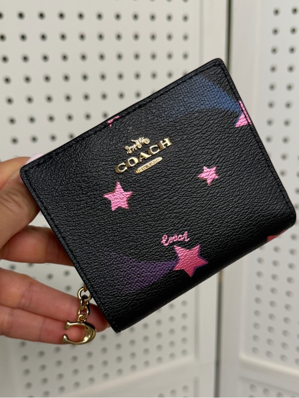 Coach Snap Wallet Canvas Leather Shooting Disco Star Print Small Mini Micro